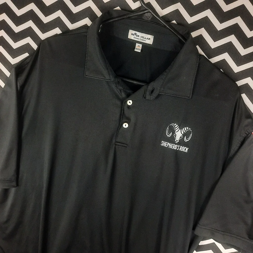 Peter Millar Summer Comfort Polo Shirt Mens‎ XL Black Shepherds Rock Golf Logo